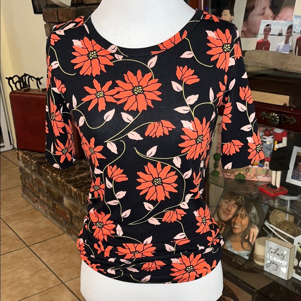 LuLaRoe Orange Fitted Blouse with Gray Accents